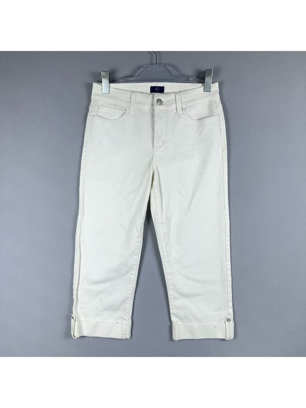 NYDJ Crop Pants Women Size 4 White Mid Rise Stretch Rolled Cuffed Hem